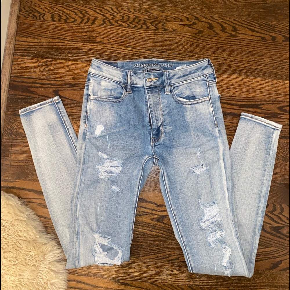 AE Super Stretch Ripped Mid Blue Jegging Jeans